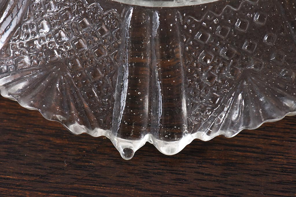 アンティーク雑貨　大正期　鱗八つ割文　シックなガラスプレート(プレスガラス、レース皿)2枚セット