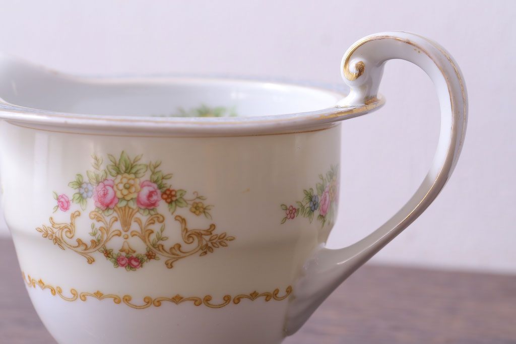 アンティーク雑貨　中古　ノリタケ(Noritake)　上品な花柄のミルクピッチャー(クリーマー、ミルクポット)