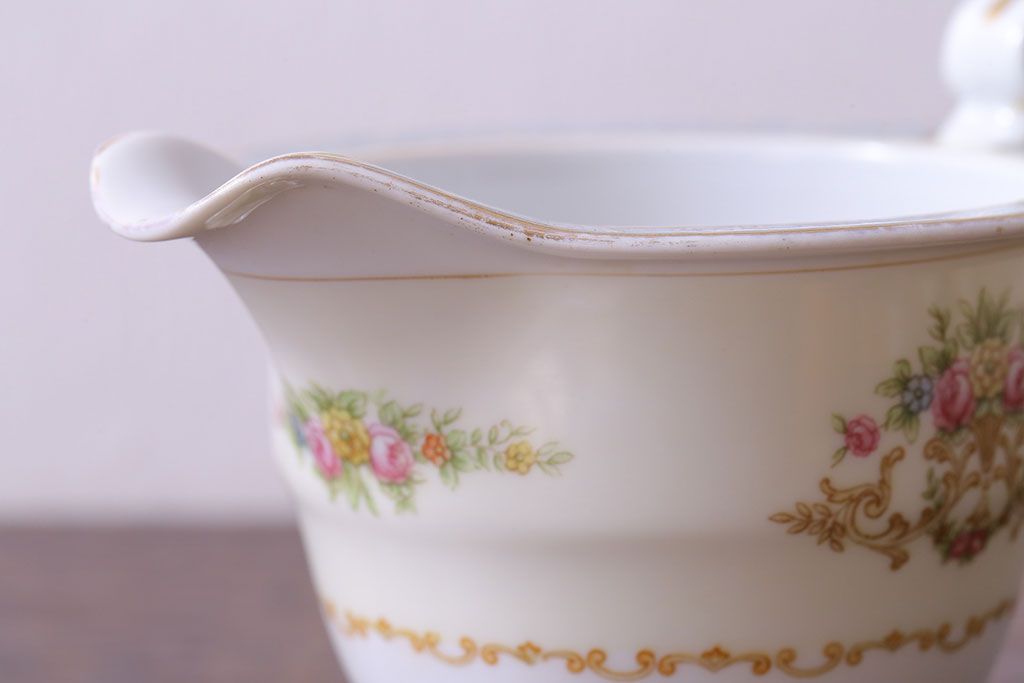 アンティーク雑貨　中古　ノリタケ(Noritake)　上品な花柄のミルクピッチャー(クリーマー、ミルクポット)