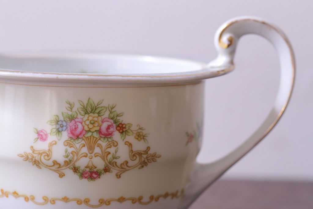 アンティーク雑貨　中古　ノリタケ(Noritake)　上品な花柄のミルクピッチャー(クリーマー、ミルクポット)