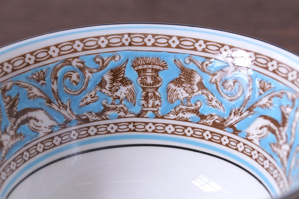 アンティーク雑貨　【T様ご成約】中古　イギリスWedgwood(ウェッジウッド)　FLORENTINE(フロレンティーン)　ターコイズ　カップ&ソーサー2客セット