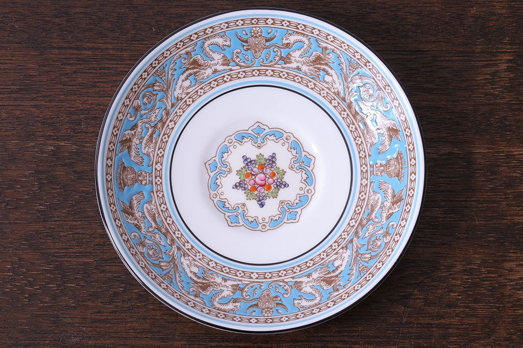 アンティーク雑貨　【T様ご成約】中古　イギリスWedgwood(ウェッジウッド)　FLORENTINE(フロレンティーン)　ターコイズ　カップ&ソーサー2客セット