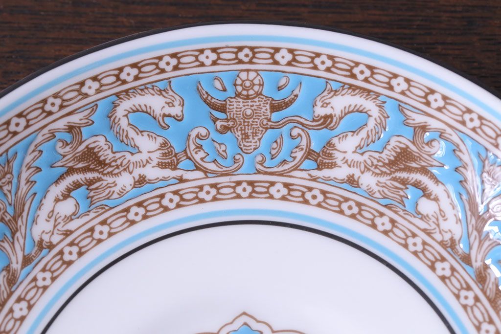 アンティーク雑貨　【T様ご成約】中古　イギリスWedgwood(ウェッジウッド)　FLORENTINE(フロレンティーン)　ターコイズ　カップ&ソーサー2客セット