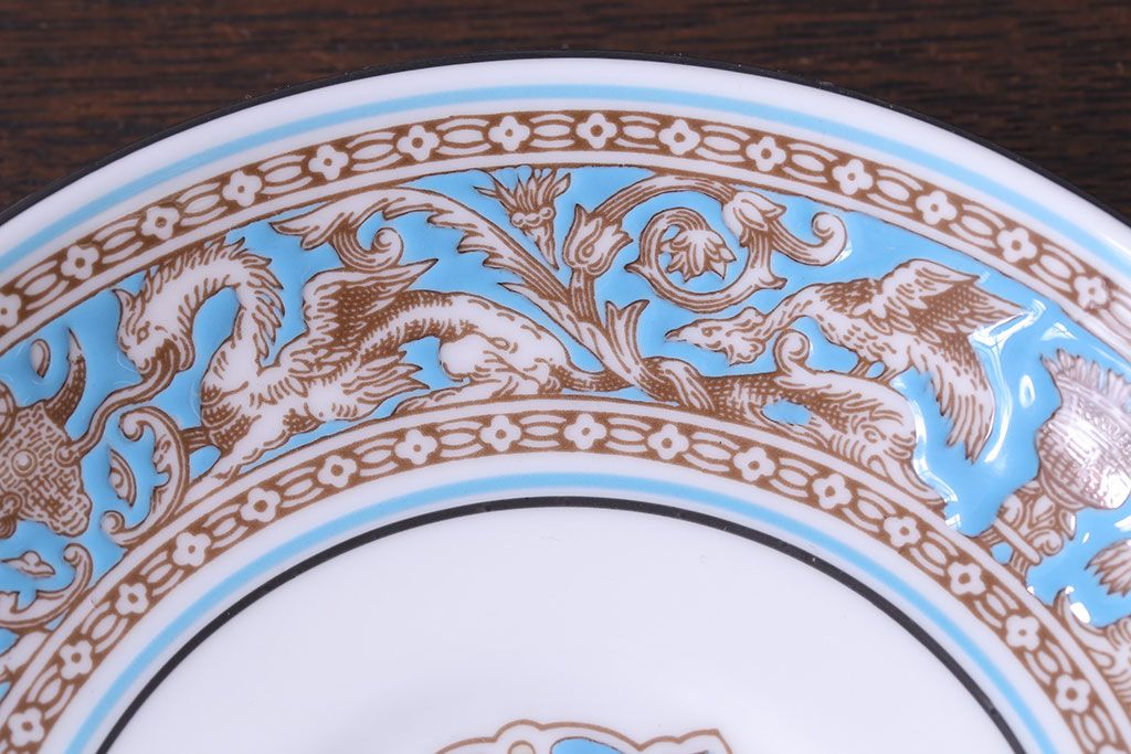 アンティーク雑貨　【T様ご成約】中古　イギリスWedgwood(ウェッジウッド)　FLORENTINE(フロレンティーン)　ターコイズ　カップ&ソーサー2客セット