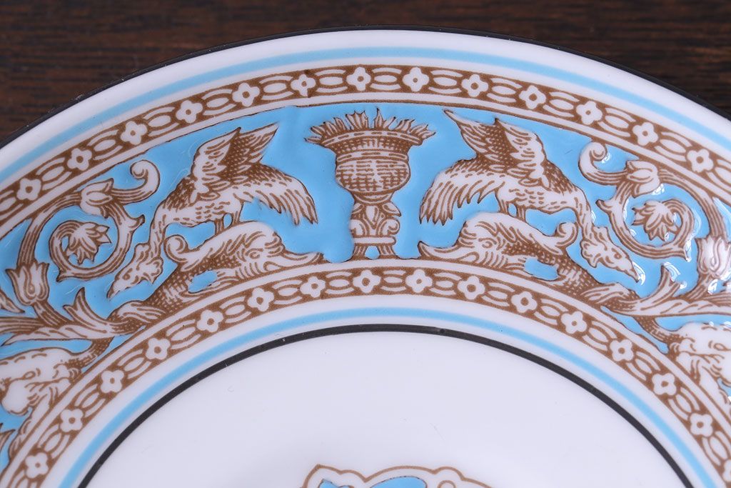 アンティーク雑貨　【T様ご成約】中古　イギリスWedgwood(ウェッジウッド)　FLORENTINE(フロレンティーン)　ターコイズ　カップ&ソーサー2客セット