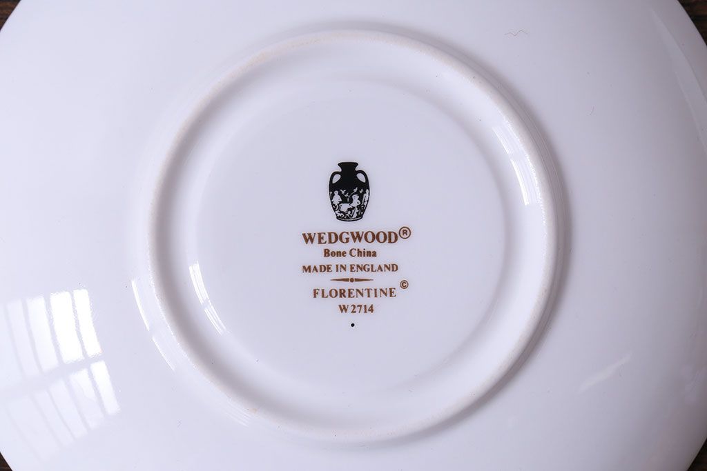 アンティーク雑貨　【T様ご成約】中古　イギリスWedgwood(ウェッジウッド)　FLORENTINE(フロレンティーン)　ターコイズ　カップ&ソーサー2客セット