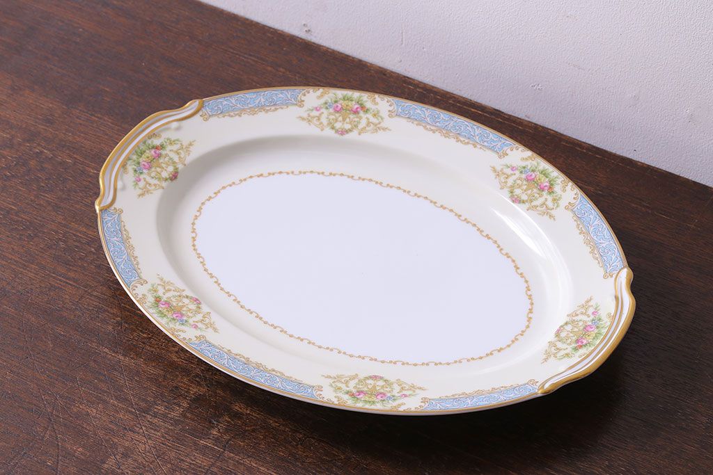 アンティーク雑貨　中古　ノリタケ(Noritake)　上品な花柄のオーバルプレート(大皿、洋食器)