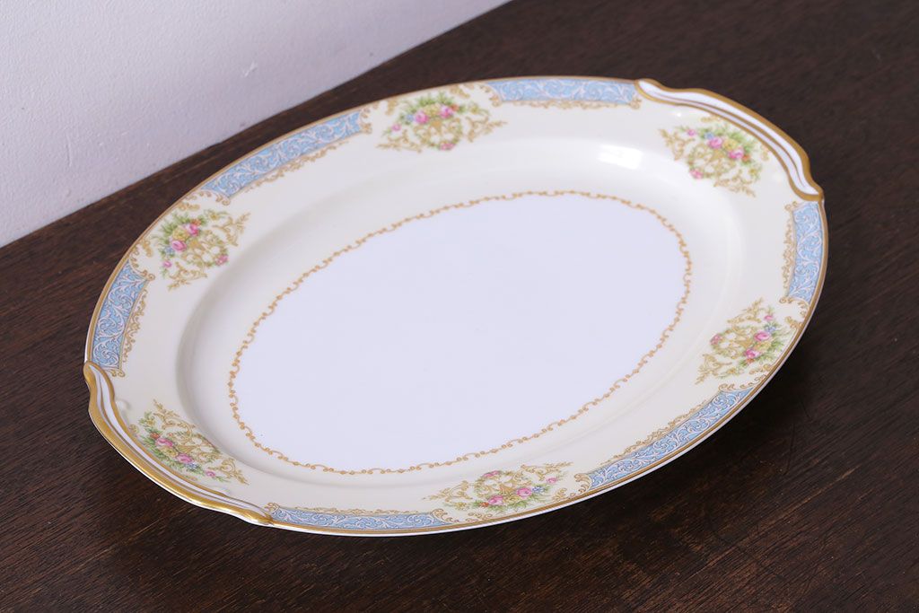 アンティーク雑貨　中古　ノリタケ(Noritake)　上品な花柄のオーバルプレート(大皿、洋食器)