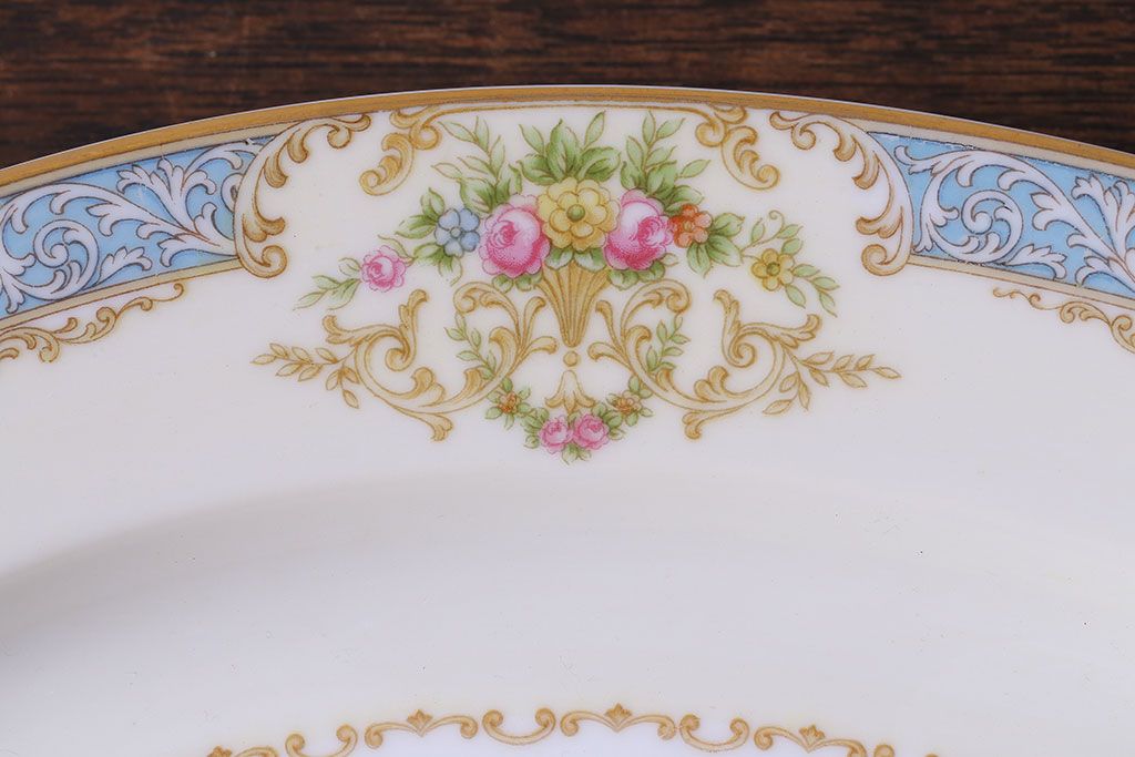 アンティーク雑貨　中古　ノリタケ(Noritake)　上品な花柄のオーバルプレート(大皿、洋食器)