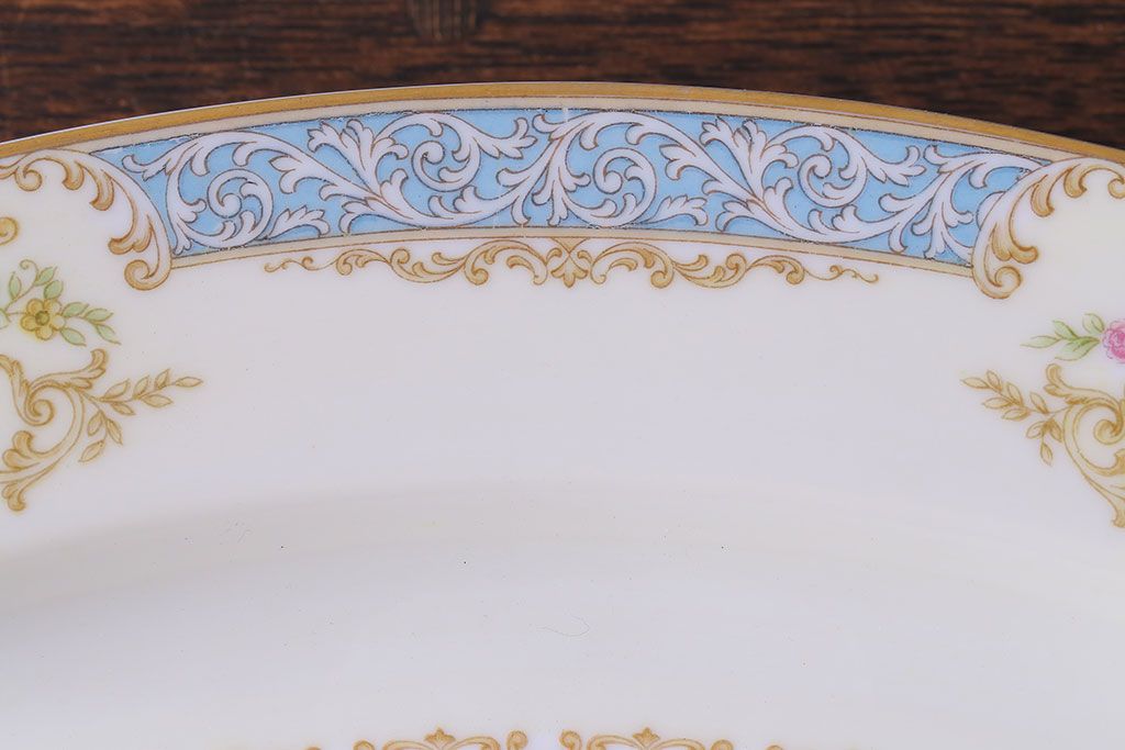 アンティーク雑貨　中古　ノリタケ(Noritake)　上品な花柄のオーバルプレート(大皿、洋食器)