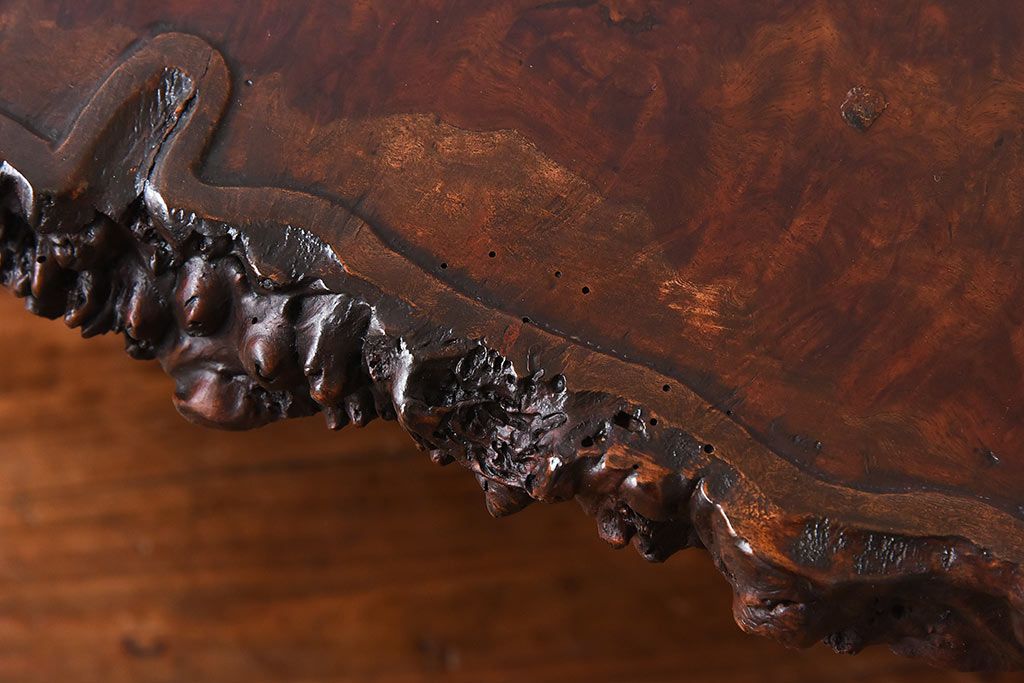 中古　特大　カリン材(花梨材)　鳥眼杢　木肌と木目が存在感を放つ座卓(定価約180万円)
