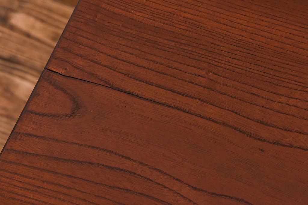 ケヤキ一枚板　古材リメイクの鉄脚ローテーブル(サイドテーブル、カフェテーブル)