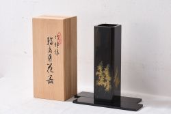 アンティーク雑貨　加治武作　箱付　輪島塗　竹模様　花器(花瓶)