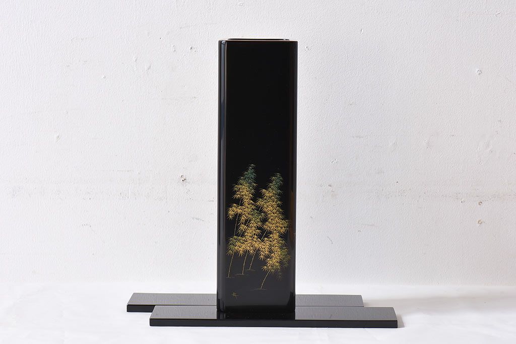 アンティーク雑貨　加治武作　箱付　輪島塗　竹模様　花器(花瓶)