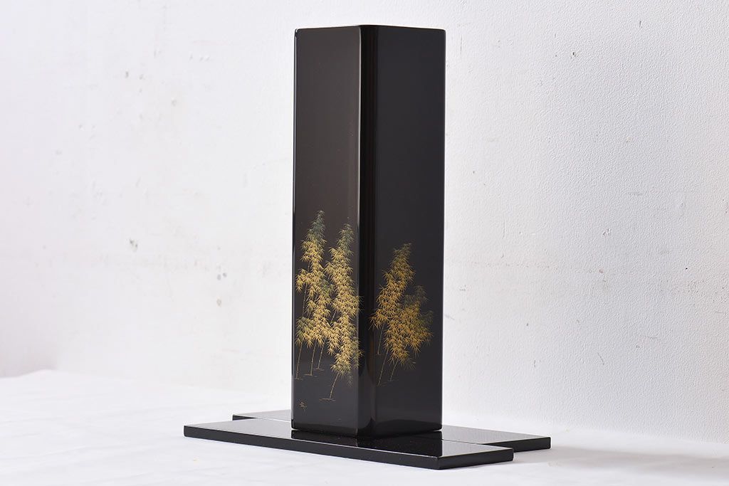 アンティーク雑貨　加治武作　箱付　輪島塗　竹模様　花器(花瓶)