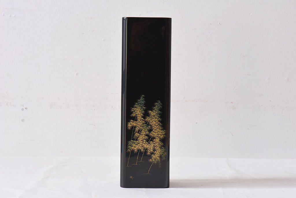 アンティーク雑貨　加治武作　箱付　輪島塗　竹模様　花器(花瓶)
