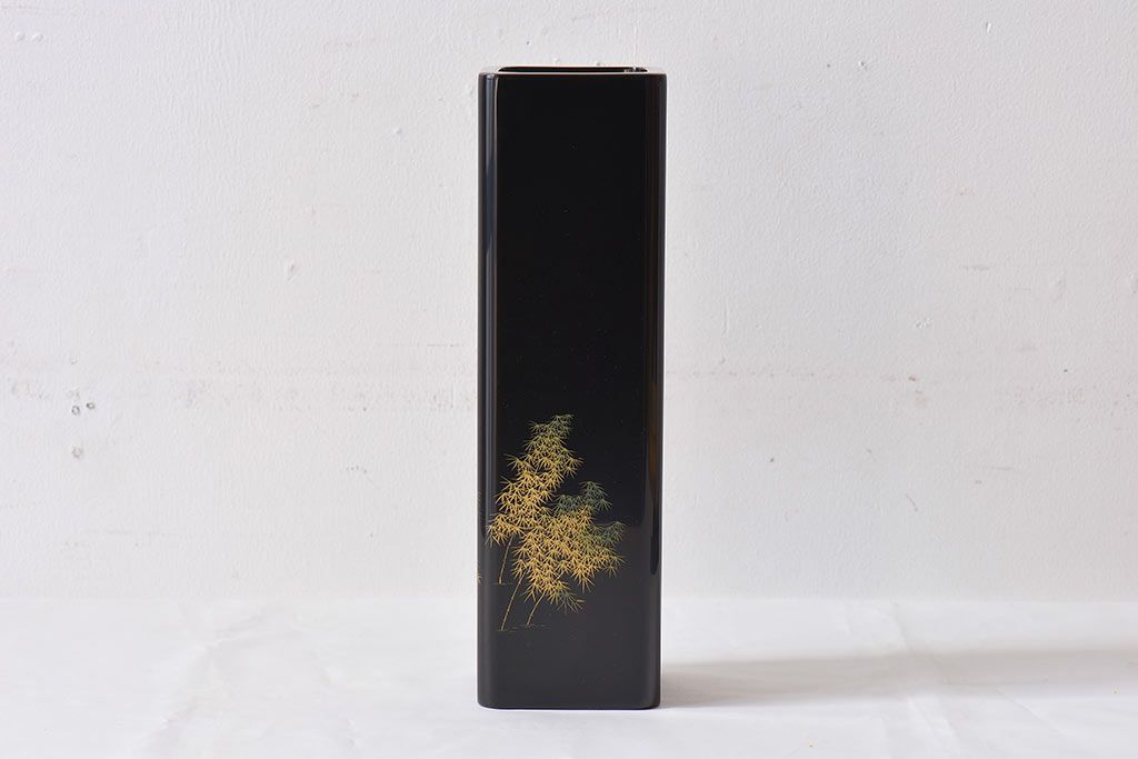 アンティーク雑貨　加治武作　箱付　輪島塗　竹模様　花器(花瓶)
