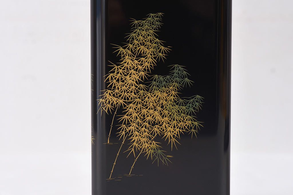 アンティーク雑貨　加治武作　箱付　輪島塗　竹模様　花器(花瓶)
