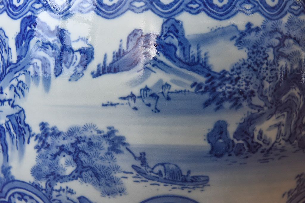 アンティーク雑貨　昭和初期　和の雰囲気漂う山水図の瀬戸火鉢(鉢カバー)