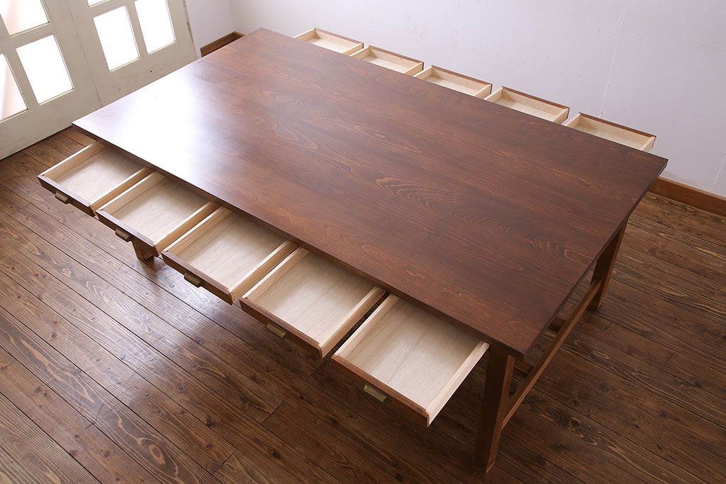 アンティーク家具　和製アンティーク　シンプルな両面引き出し付き特大作業テーブル(作業台、ダイニングテーブル)