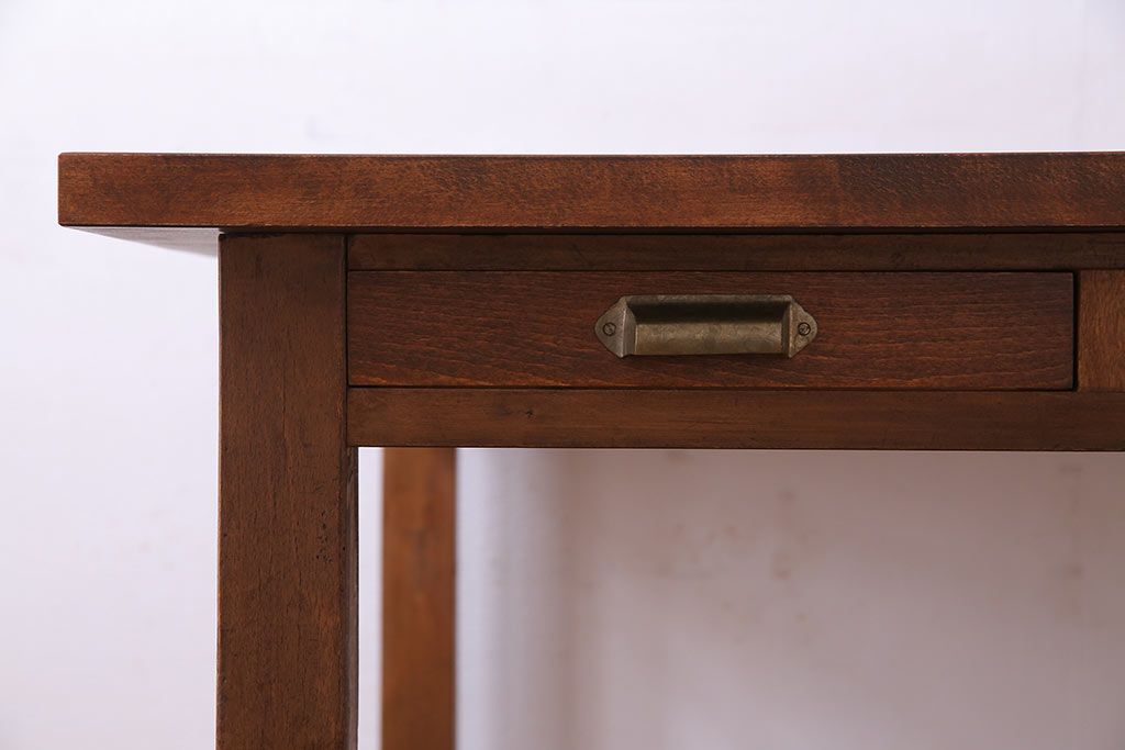 アンティーク家具　和製アンティーク　シンプルな両面引き出し付き特大作業テーブル(作業台、ダイニングテーブル)