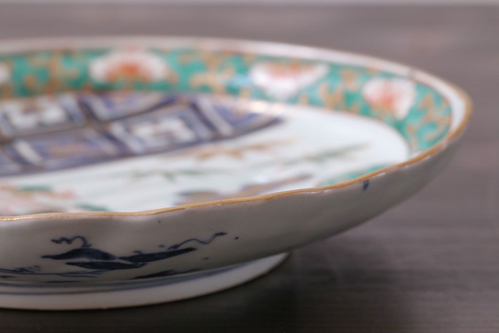 アンティーク雑貨　江戸期　古伊万里　色絵染付鮑皿(あわび皿、変形皿)