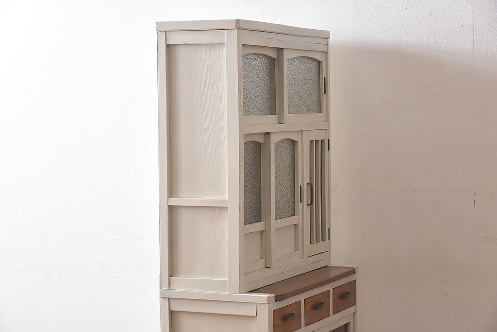 レトロ家具 昭和レトロ 作業台付き!ダイヤガラス引き戸の古い