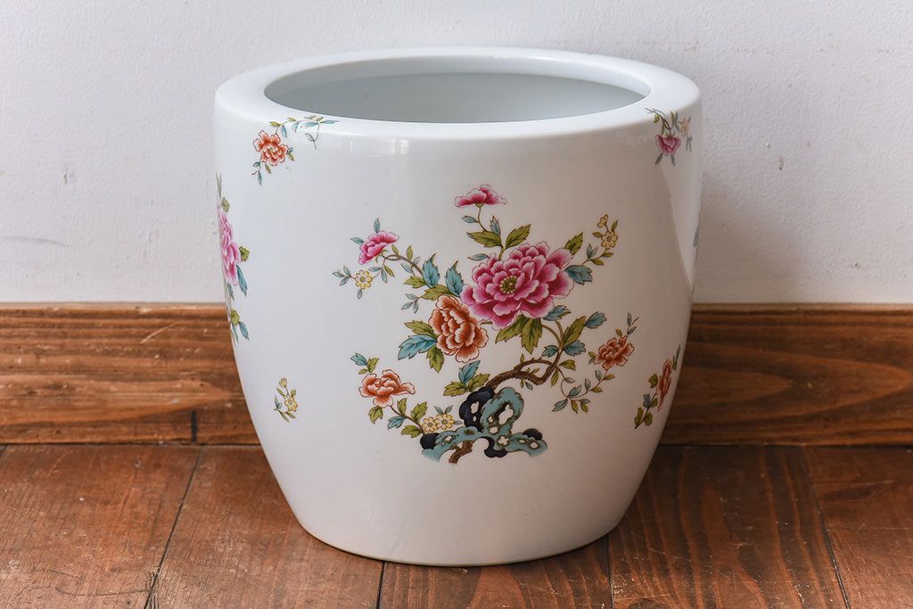 アンティーク雑貨　ノリタケ(日陶・則武)　華やかな色遣いの壱型火鉢(手あぶり、鉢カバー)
