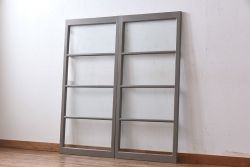 アンティー建具　牡丹　狛犬　職人技が光る!細部まで施された彫刻が目を惹く欄間2枚セット(明かり取り、明り取り、獅子)(R-080531)