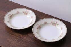 アンティーク雑貨　中古　ノリタケ(Noritake、則武)　可憐な花柄が魅力のスープ皿(洋食器)2枚セット(1)