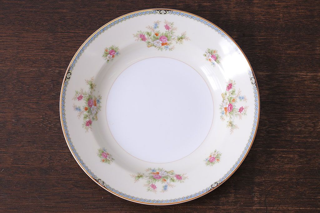 アンティーク雑貨　中古　ノリタケ(Noritake、則武)　可憐な花柄が魅力のスープ皿(洋食器)2枚セット(1)