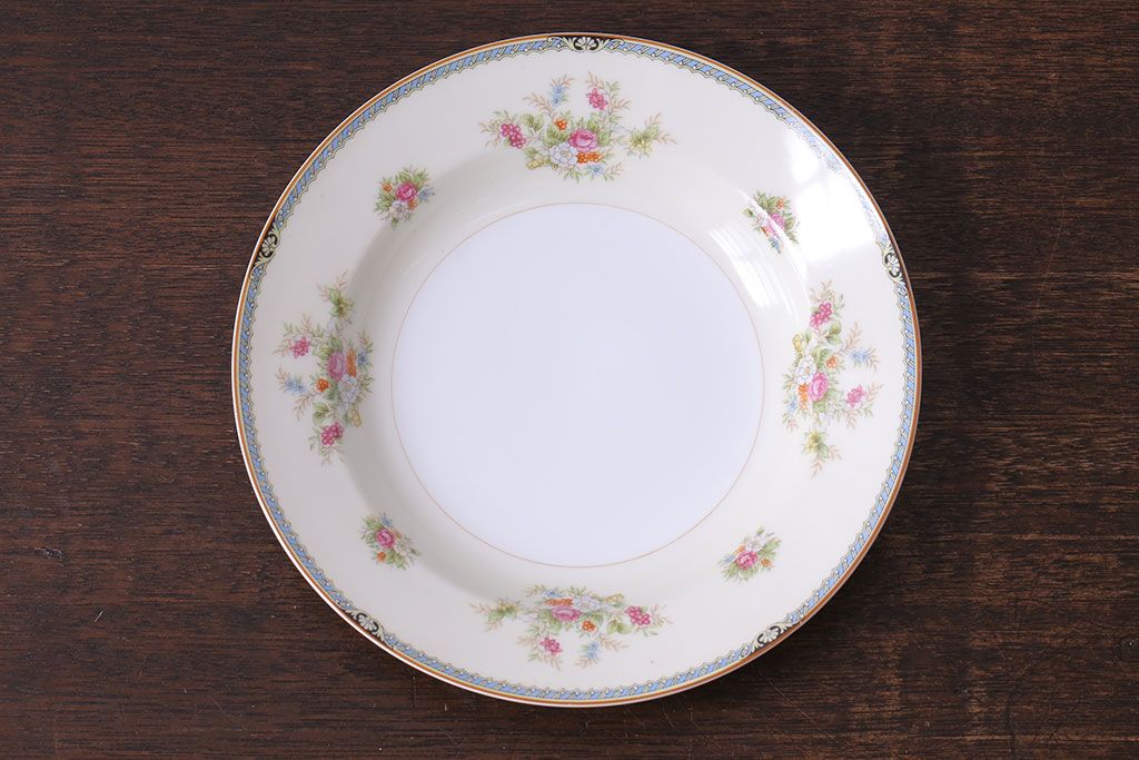 アンティーク雑貨　中古　ノリタケ(Noritake、則武)　可憐な花柄が魅力のスープ皿(洋食器)2枚セット(2)