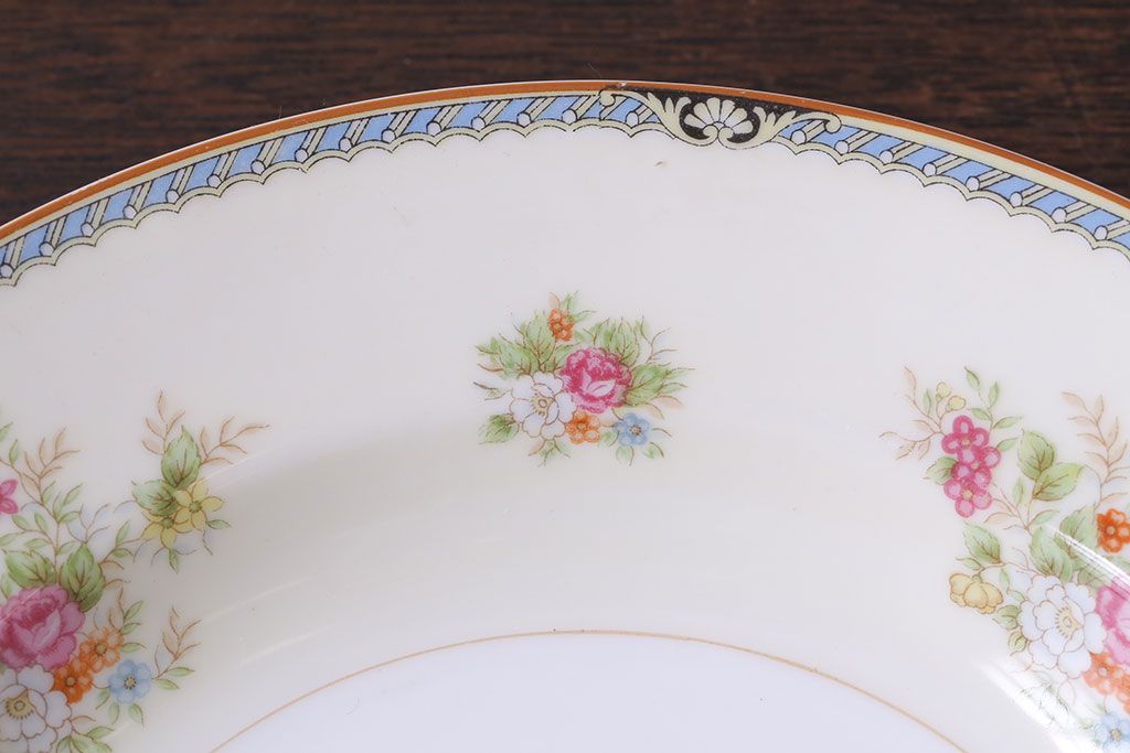 アンティーク雑貨　中古　ノリタケ(Noritake、則武)　可憐な花柄が魅力のスープ皿(洋食器)2枚セット(2)