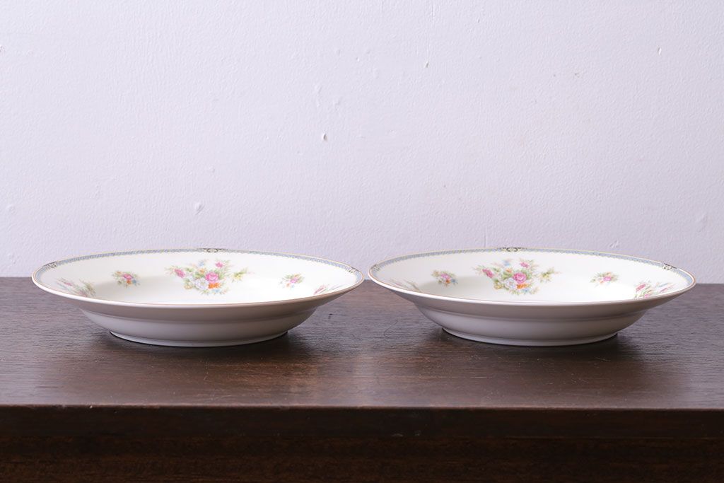 中古　ノリタケ(Noritake、則武)　可憐な花柄が魅力のスープ皿(洋食器)2枚セット