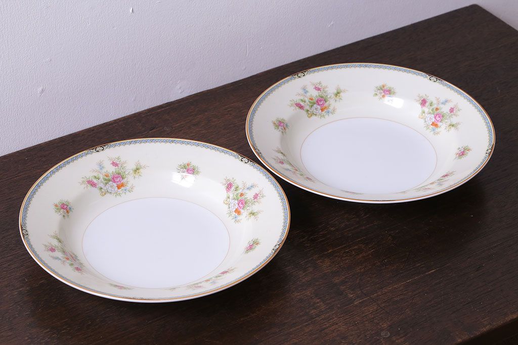 中古　ノリタケ(Noritake、則武)　可憐な花柄が魅力のスープ皿(洋食器)2枚セット