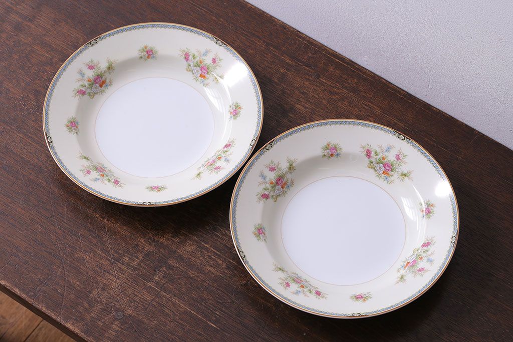 中古　ノリタケ(Noritake、則武)　可憐な花柄が魅力のスープ皿(洋食器)2枚セット