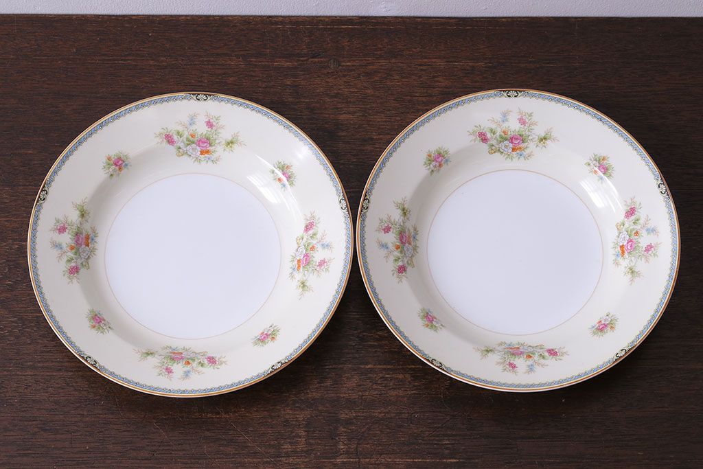 中古　ノリタケ(Noritake、則武)　可憐な花柄が魅力のスープ皿(洋食器)2枚セット