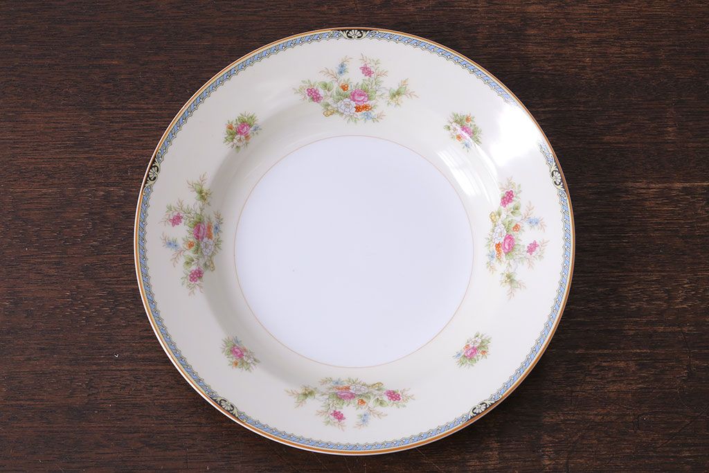 中古　ノリタケ(Noritake、則武)　柔らかな色味と花柄が愛らしいスープ皿(洋食器)2枚セット