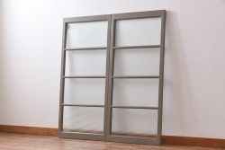 ペイント家具　シャビーシックな風合いのフィックス窓2枚セット(明かり取り、はめ殺し窓、建具)(1)