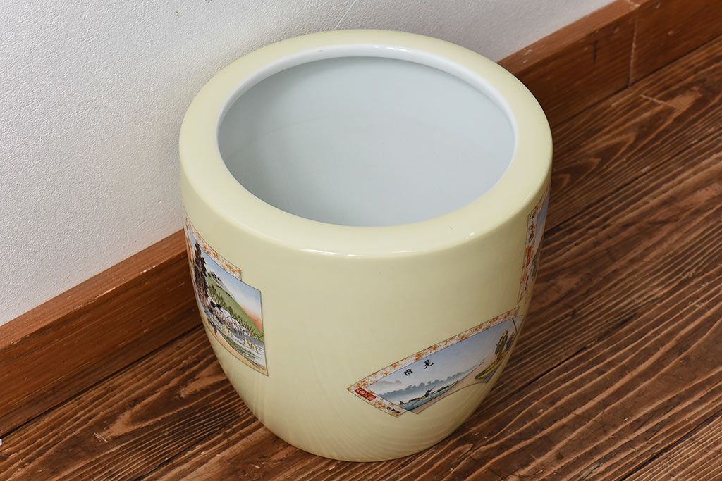 アンティーク雑貨　ノリタケ・則武(日陶)　「東海道五十三次」和の雰囲気漂う火鉢(手あぶり、鉢カバー、傘立て)(1)