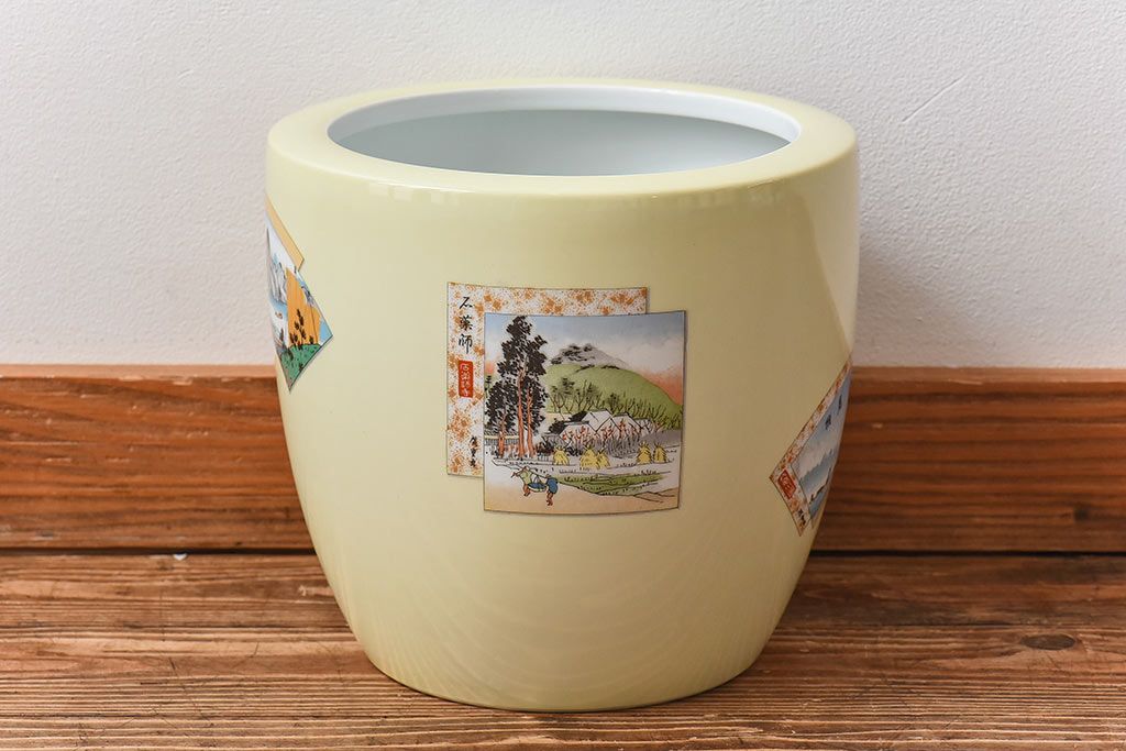 アンティーク雑貨　ノリタケ・則武(日陶)　「東海道五十三次」和の雰囲気漂う火鉢(手あぶり、鉢カバー、傘立て、ディスプレイ)(2)(R-028059)