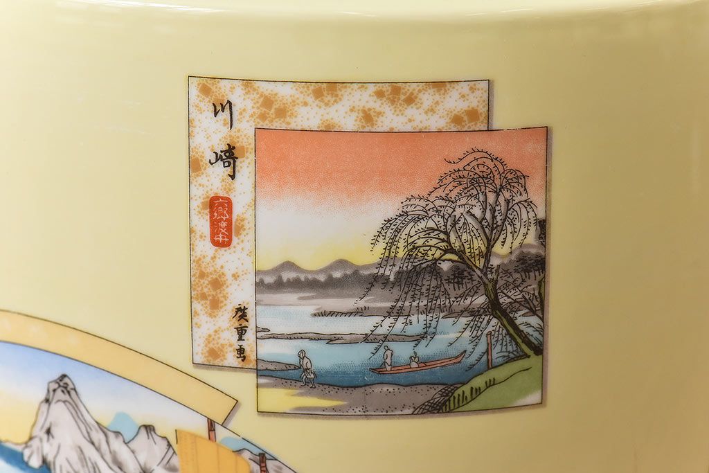 アンティーク雑貨　オールドノリタケ(日陶)　「東海道五十三次」火鉢(手あぶり、鉢カバー、傘立て)(2)