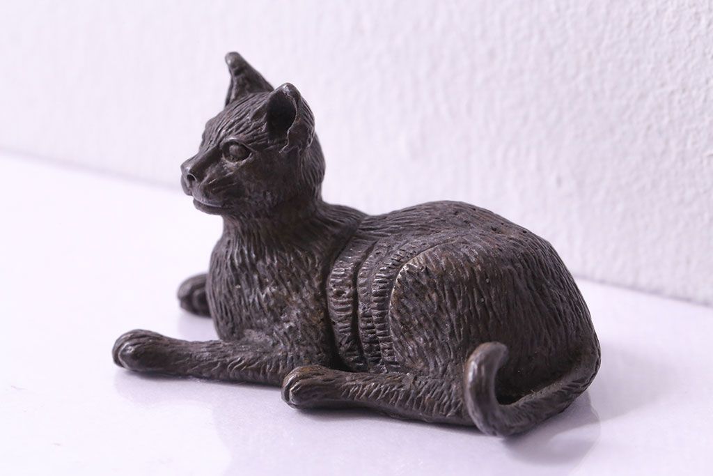アンティーク雑貨 ビンテージ 銅製 シックな猫のオブジェ(置物、動物像