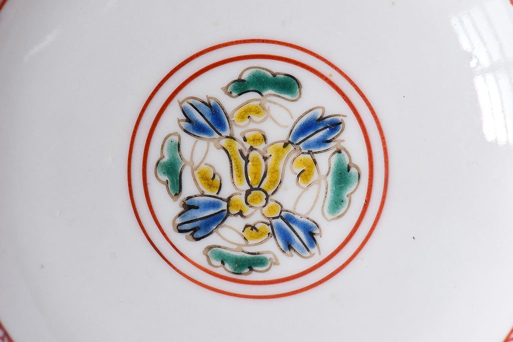 幕末〜明治期!　余白を美しく魅せる赤絵染付蓋茶碗2客セット(1)