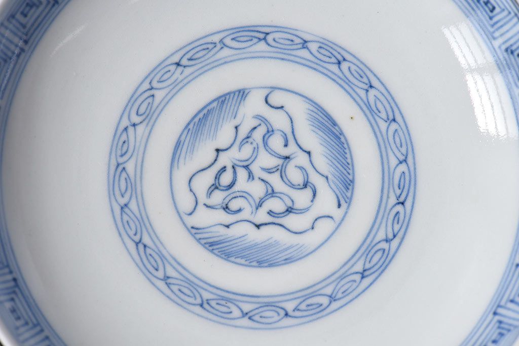 アンティーク雑貨　江戸時代後期　伊万里焼　線描染付　蓋茶碗2客セット(2)