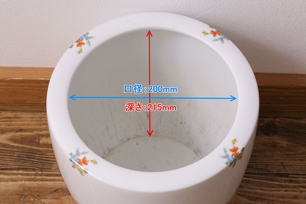 アンティーク雑貨　オールドノリタケ(日陶)　色絵　草花　上品な雰囲気漂う壱型火鉢(鉢カバー、傘立て)(3)