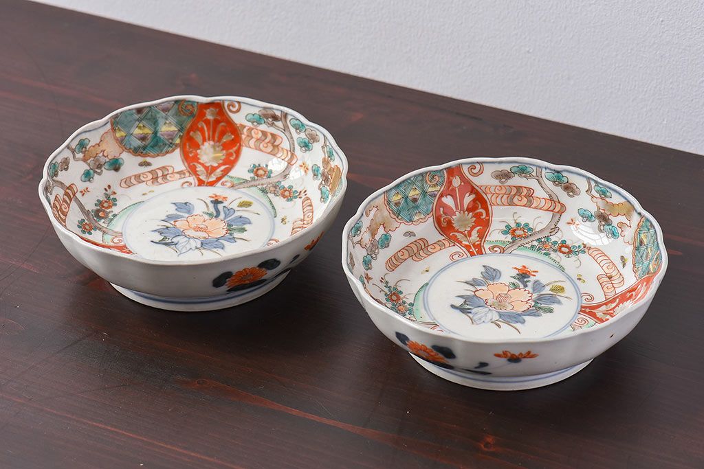 アンティーク雑貨　江戸期　古伊万里　牡丹と松のなます皿2枚セット(2)