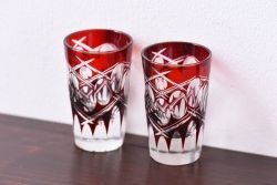アンティーク雑貨　昭和初期　和モダンな雰囲気漂う切子ショットグラス(酒器)2個セット(2)