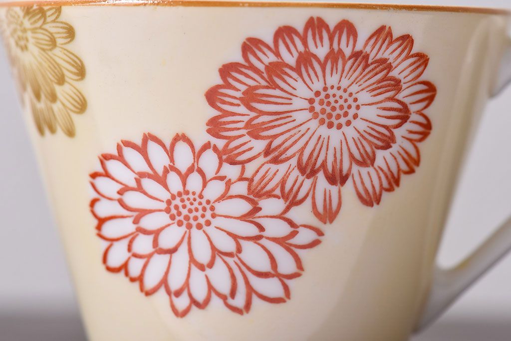 アンティーク雑貨　オールドノリタケ(則武・日陶)　レトロなデザインのカップ&ソーサー(洋食器)2客セット
