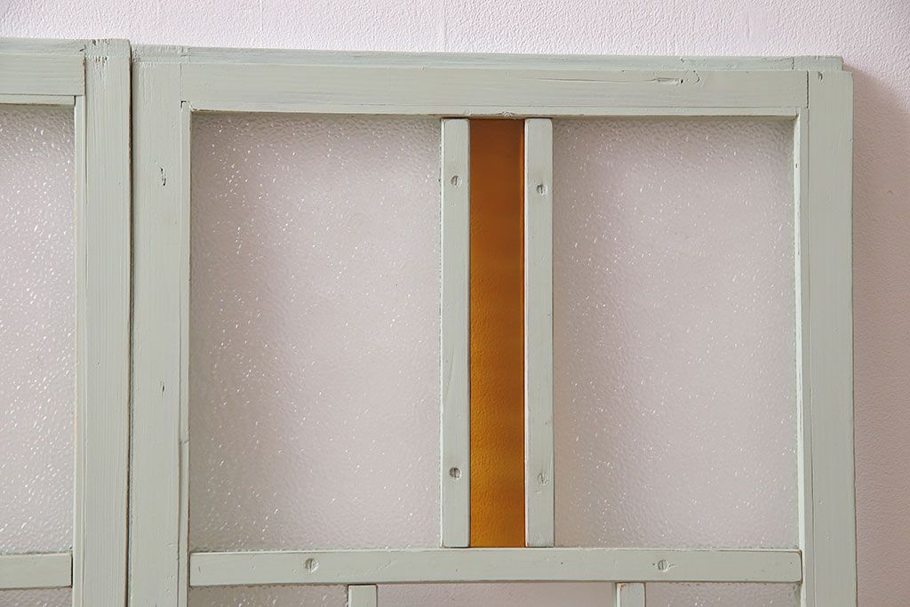 和製アンティーク　色ガラスの組み合わせが愛らしいペイントガラス戸(窓、ガラス引き戸、建具)2枚セット